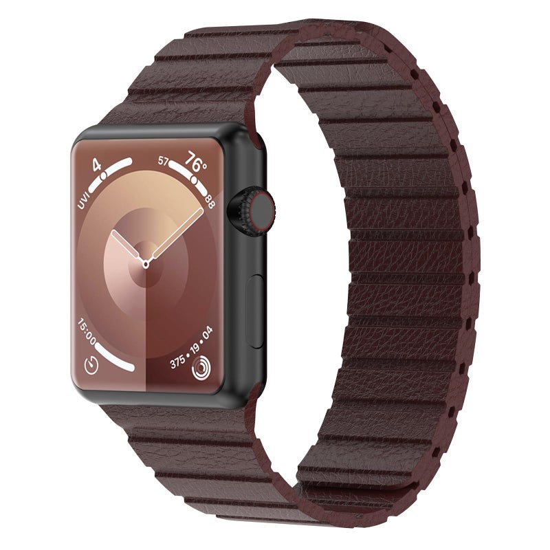 INI Compatible with Apple Watch Band 49mm 46mm 45mm 44mm 42mm 41mm 40mm 38mm - Adjustable Leather Strap with Magnetic Closure System for iWatch Series 10 Ultra 2 Ultra/9/8/7/SE/6/5/4/3/2/1 - Bronze - Image 1
